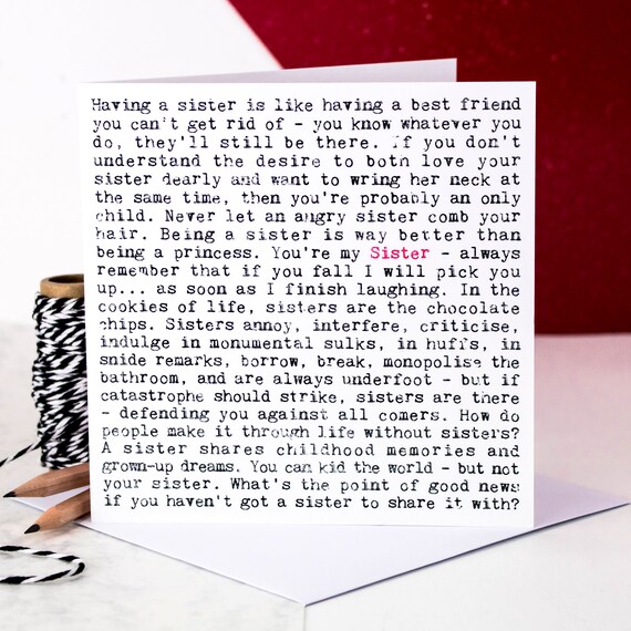 Sister Card Birthday Card Sister Card For Sister On Etsy