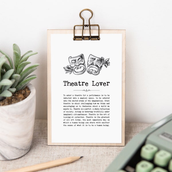 Theater-Liebhaber-Geschenk, Theater-Druck auf Holzklemmbrett mit inspirierenden Drama-Zitaten WS1454