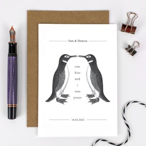 Carte d'amour personnalisée pour anniversaire de pingouin