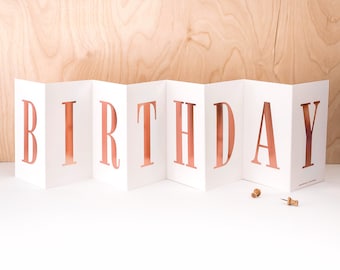 Rose Gold Birthday Banner Card, Fold Out Concertina Card CC018