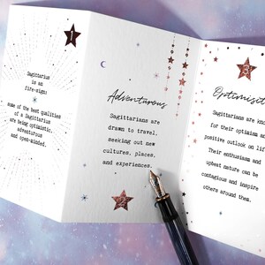 Biglietto di auguri di compleanno Sagittario, 8 tratti del segno zodiacale, biglietto di auguri con striscioni zodiacali stravaganti per gli amici CC767