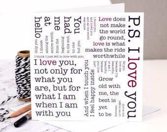 P.S. I Love You Card, Heartfelt Love Quotes For Anniversary GC016