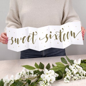 16.Geburtstagskarte für Sie, Sweet Sixteen Gold Leopard Print Banner zum Ausklappen CC438-1