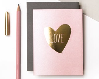 Mini Love Heart Card in Pink and Gold, Valentine's Day, Anniversary, Engagement Cards GC716