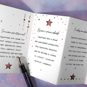 Aquarius Star Sign Zodiac Banner Birthday Card, February Birthdays, Purple Galaxy Pattern CC769 image 4