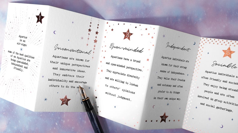 Aquarius Star Sign Zodiac Banner Birthday Card, February Birthdays, Purple Galaxy Pattern CC769 image 4