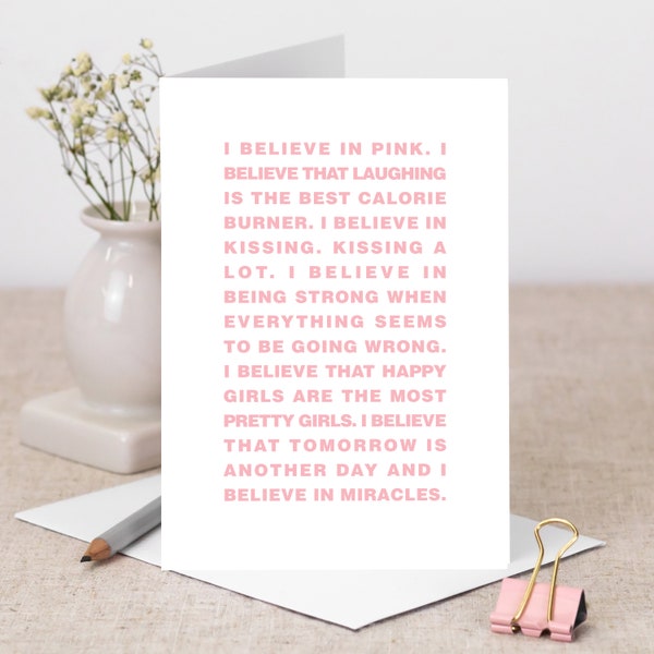 Audrey Hepburn 'I Believe In Pink' Quote Greeting Card CP008