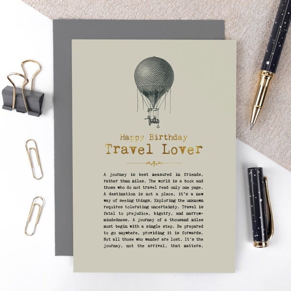 Travel Lover Birthday Card, Hot Air Balloon, Inspiring Adventure Quotes GC1438