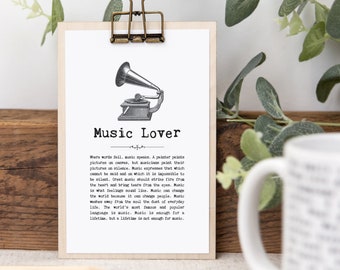 Music Gift Mini Clipboard Plaque, Musician Wooden Sign, Vintage Record Player Illustration WS1458