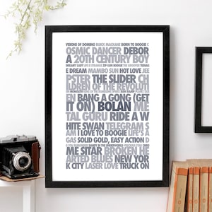 Marc Bolan Poster, T Rex Song Titles Print AP455