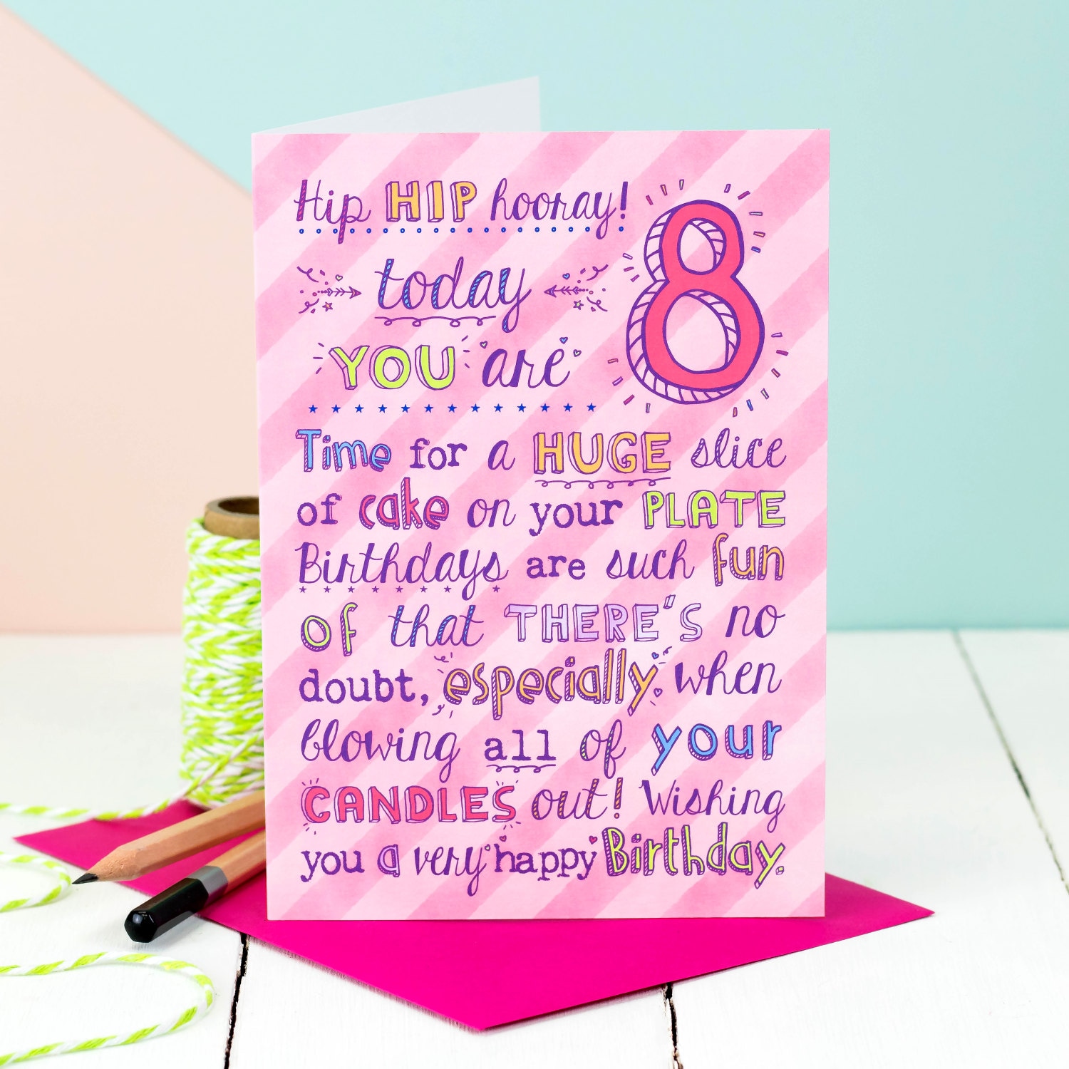 8th Birthday Card Choice Of Pink Or Blue Card For | Etsy