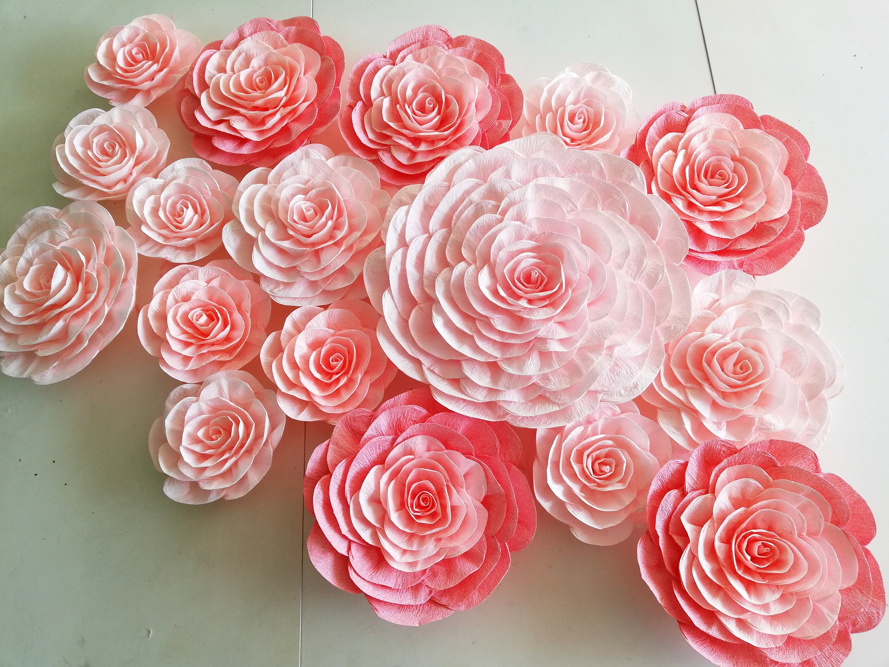 12 Large Paper Flowers Wall decor crepe any colors Wedding Photo backdrop communion baptism bridal baby shower flowers birthday party decor