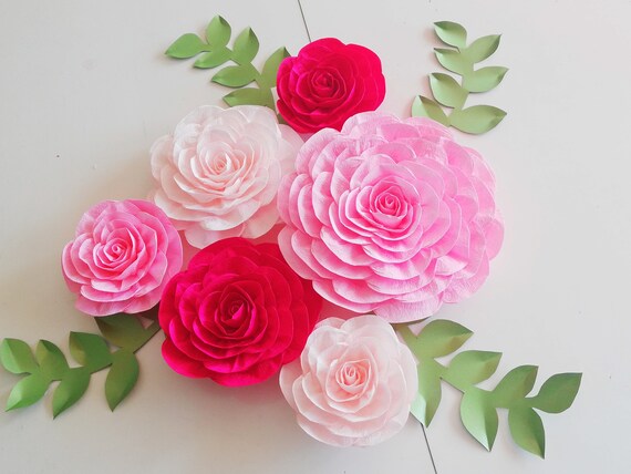 Pink Cream Peach, Large Paper Flowers, Wall decor, nursery decoration, bridal shower girl baby, Communion, Baptism backdrop, sweet table Il_570xn