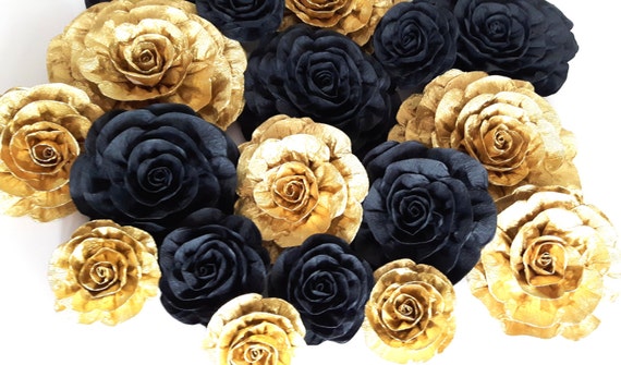 Gold Black Large Paper Flowers wall decor birthday Paris Graduation party bridal shower Kate shower Spade Gatsby party Wedding backdrop Il_570xn