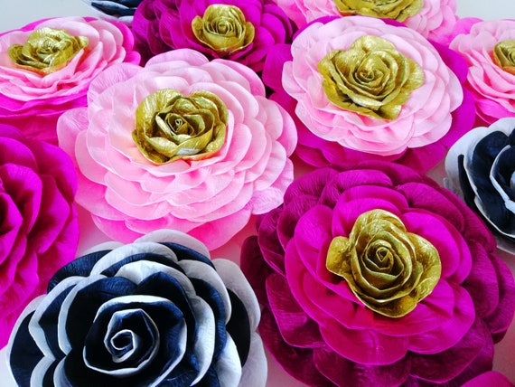 12 large paper flowers Wall decor, victoria pink, party decoration bridal, kate shower, spade baby Magenta Burgundy black pink gold Backdrop Il_570xn
