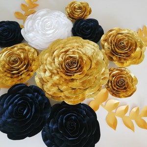 White black Gold, crepe paper flowers wall decor, large paper flowers roses, eid baby shower bridal, sweet 16 Gatsby, Gold Black Birthday image 3