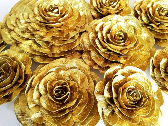 Gold large Paper Flowers Wall Decor charro baptism prince Baby Shower Bridal Anniversary Wedding Paris Gatsby Backdrop Party Graduation Il_570xn