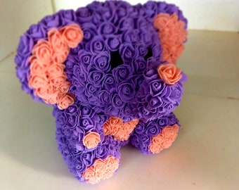 Rose Teddy, rose Bear, Valentine's Day gift, flower bear elephant, baby birth , baby elephant, Heffalump baby shower, Birthday mom gift Girl