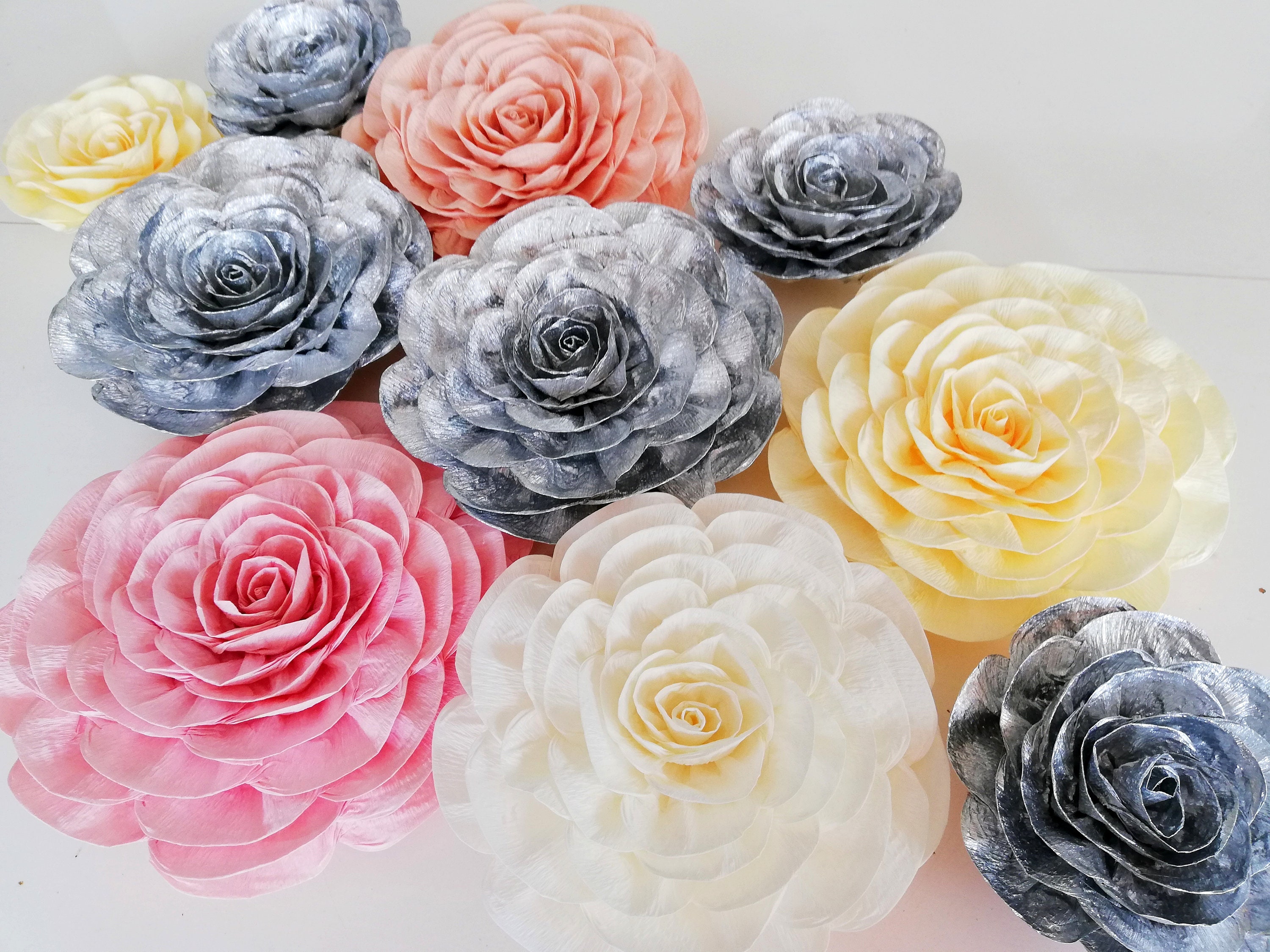 12 Large Paper Flowers Wall decor crepe any colors Wedding Photo backdrop communion baptism bridal baby shower flowers birthday party decor