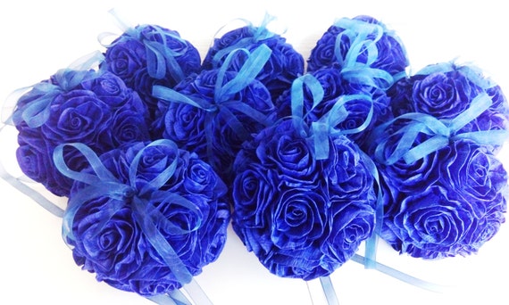 paper flowers, kissing balls Wedding Royal Prince cobalt Navy Blue, hanging beach peacock reception boy bridal baby shower decor baptism Il_570xn