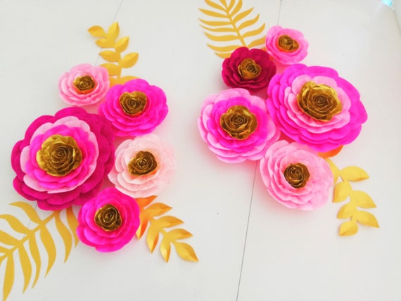 Pink Gold Paper Flowers Wall Sangeet Mehndi Indian Wedding Backdrop Muslim Islamic baby bridal Shower Aqiqah girl bollywood sweet 16 Ramadan Il_570xn