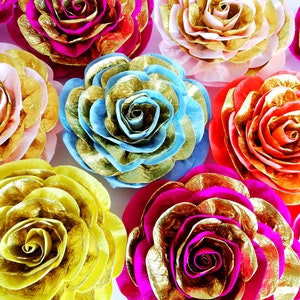 10 large paper flower wall decor mehndi backdrop Royal gold baby shower moroccan arabian nights sangeet Indian Wedding Hindu Bollywood Party image 2