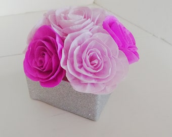 Centerpiece, Paper Flowers roses, Lavender Pink White, Girl Baby Shower, Table Wedding Decor, Bridal Shower, Baptism Birthday Party Encanto