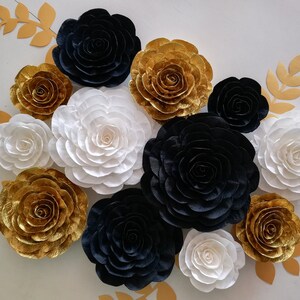 White black Gold, crepe paper flowers wall decor, large paper flowers roses, eid baby shower bridal, sweet 16 Gatsby, Gold Black Birthday image 8