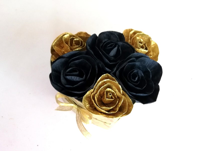 Centerpieces, black gold paper Flowers Roses in box, Birthday gifts for her Mothers Day Table decor wedding Party bridal Shower gatsby prom image 6