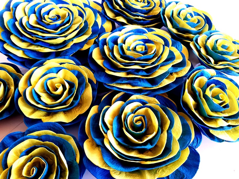 Royal Blue Yellow large paper flowers Wall decor Nursery Etsy