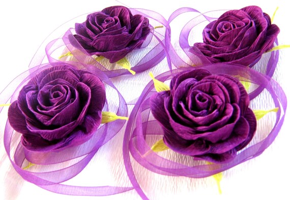 Purple lavender plum, Wedding wrist corsage guest pins, paper Flowers rose, girls bridesmaids, Prom, bridal Baby Shower, cuff bracelet wrist Il_570xn