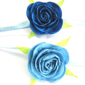 guest pin, corsage, navy Royal blue Bridesmaid bridal, boy Baby Shower, baptism sea beach wedding mother cuff bracelet crepe paper flower image 3