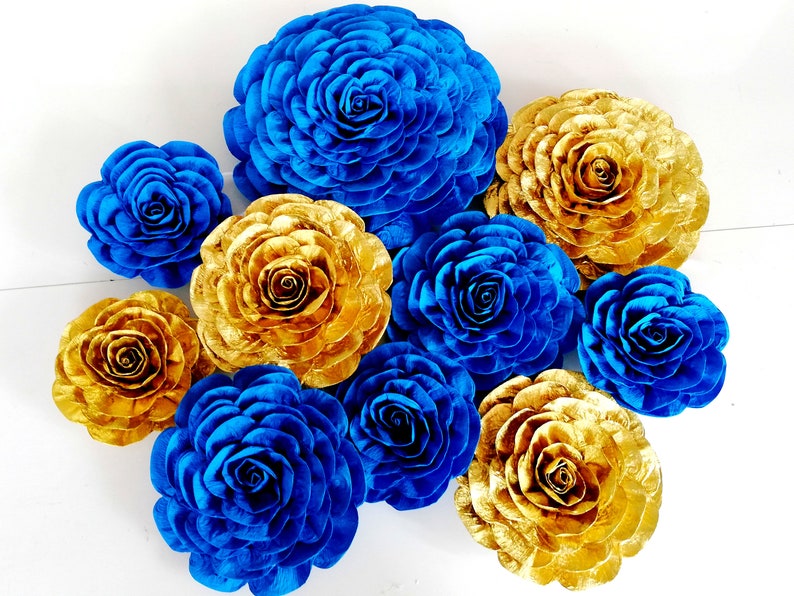 Royal Blue Gold Navy Large Paper Flower Wall Decor Cobalt Etsy