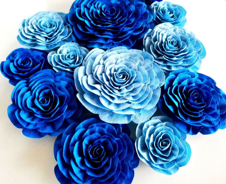 Royal Blue Navy 12 Large Paper Flowers Wall Boy Baby Shower Cobalt Nautical Decorations Birthday Party