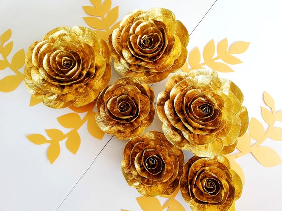 Gold Large Paper Flowers Wall Decor Art Deco Desert Table Prom Etsy
