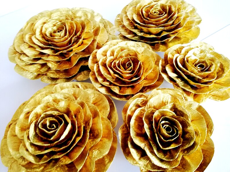 Gold Large Paper Flowers Wall decor Graduation Anniversary Etsy