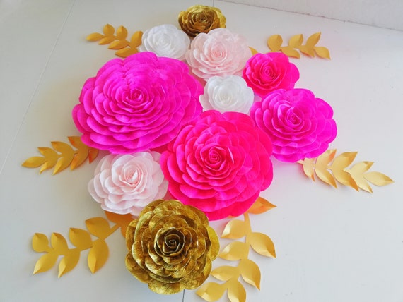 12 Large paper flowers Wall decor room, kate party bridal spade Backdrop dessert table baby shower Nursery pink anniversary, birthday party Il_570xn
