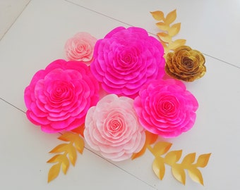 Nursery large paper flowers, Wall decor, victoria Pink gold, kate bridal spade party decorations, birthday sangeet mehndi, girl baby shower