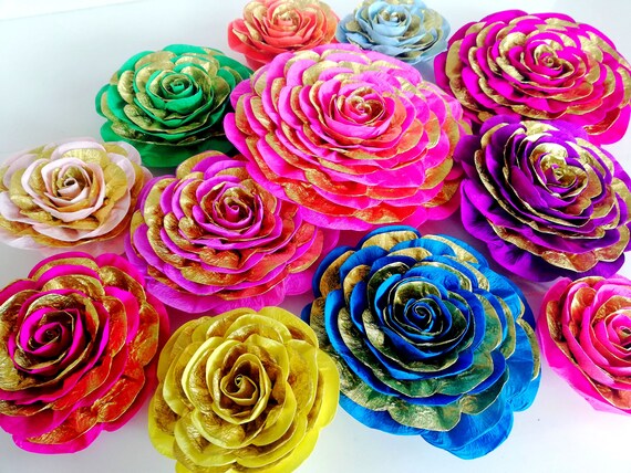 10 Grosse Papier Blumen Wand Gold Bollywood Indische Hochzeit Etsy