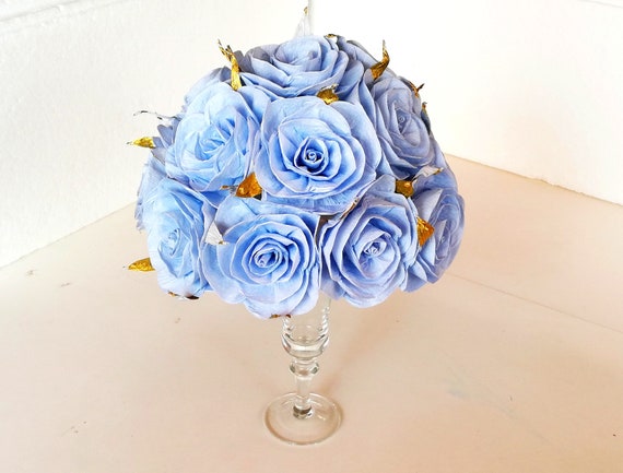 Boy Baby Blue Silver Paper Flowers Centerpiece Gold Royal Etsy