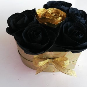 Centerpieces, black gold paper Flowers Roses in box, Birthday gifts for her Mothers Day Table decor wedding Party bridal Shower gatsby prom image 3