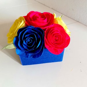 beauty and the beast wedding, Centerpieces, yellow red blue Paper flowers table decor bridal Shower Baby Shower Bouquet Belle Birthday Party image 2