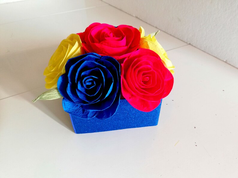 beauty and the beast wedding, Centerpieces, yellow red blue Paper flowers table decor bridal Shower Baby Shower Bouquet Belle Birthday Party image 2