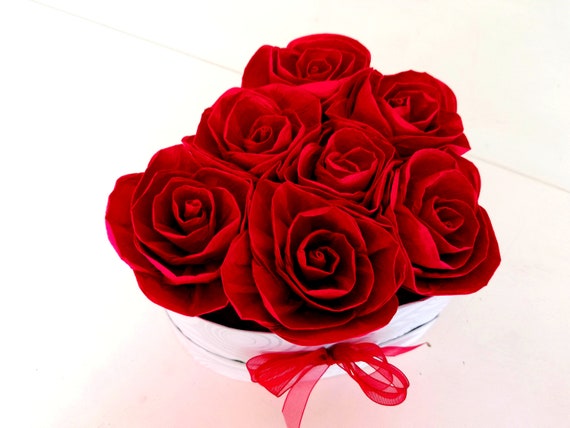 Centerpiece beauty beast wedding decor crepe paper Flower red Roses in box Birthday gifts for her Mother’s Day Party bridal Baby Shower Prom Il_570xn