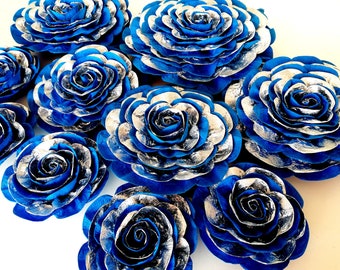 Royal Navy Blue Silver, large paper flowers, wall decor, Prince boy baby shower, baptism backdrop Denim Diamond Wedding birthday party giant