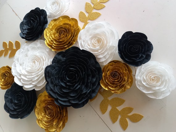 Black paper flowers, floral background, bridal bouquet, wedding