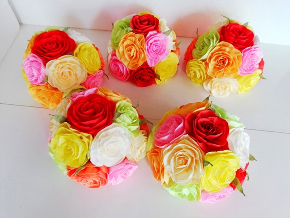 Centerpiece orange wedding table dining decor seting Bright Mexican fiesta Paper flowers marigold baptism Party baby shower bridal Easter Il_570xn