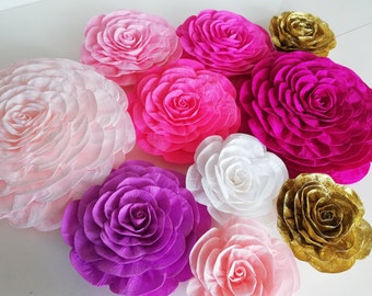 large paper flowers, Pink Gold Lavender White, mehndi arabia night kate party decoration spade baby bridal shower, girls Nursery wall decor