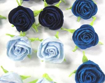 12 Royal Navy blue crepe paper flowers, mini roses CENTERPIECE table decor cake Topper sea Wedding Prince boy baby shower Birthday Party