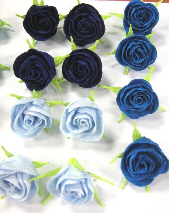 12 Royal Navy blue crepe paper flowers, mini roses CENTERPIECE table decor cake Topper sea Wedding Prince boy baby shower Birthday Party Il_570xn
